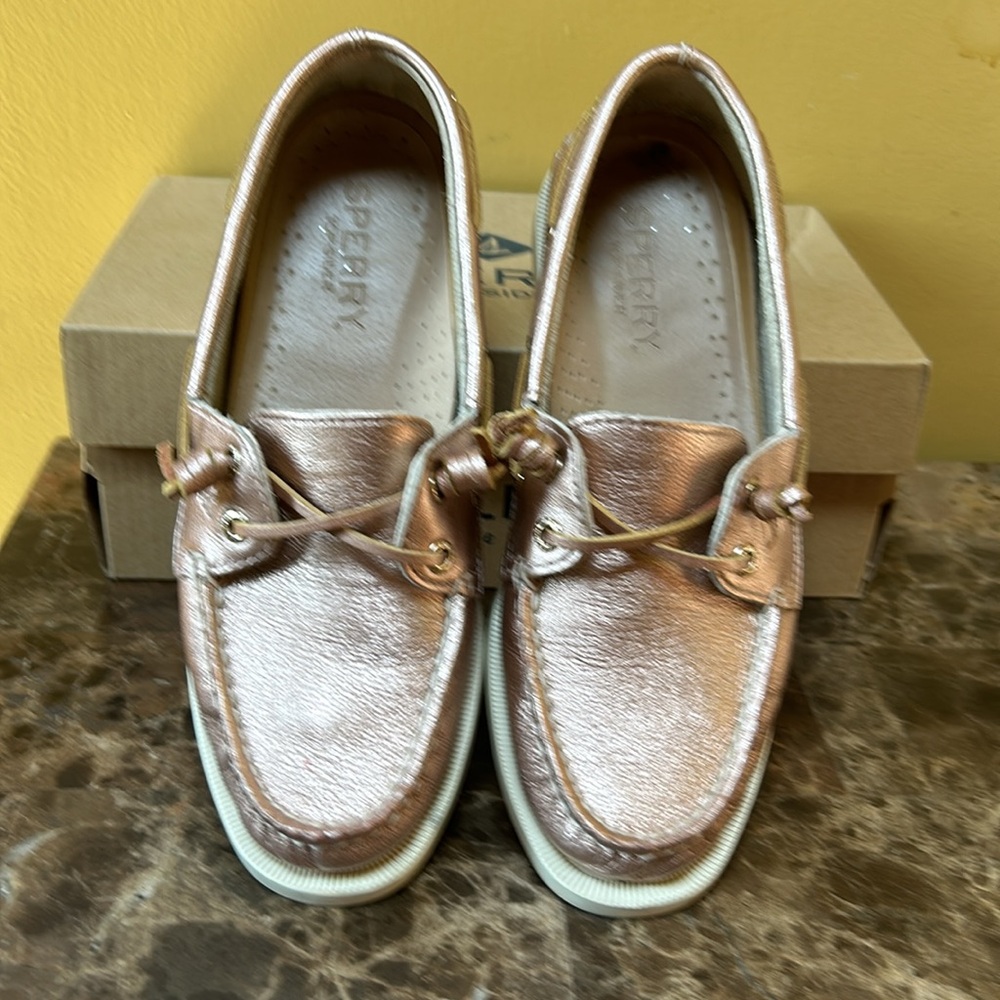 Sperry loafers metallic rose colors